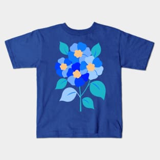 Blue Hydrangea Flowers Minimalist Retro Kids T-Shirt